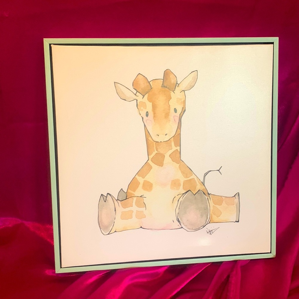 baby giraffe picture . Heavy! Big! Like new!!! Thick frame. Baby blue frame